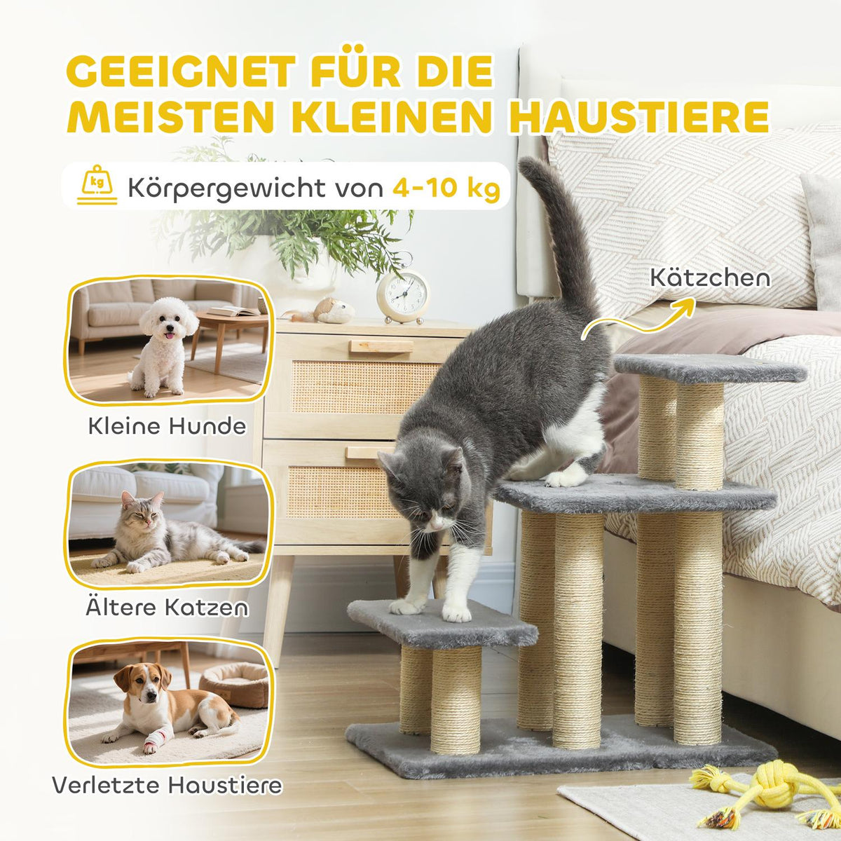Pet Stairs, 3 Steps, 54 cm, Sisal Scratch Posts
