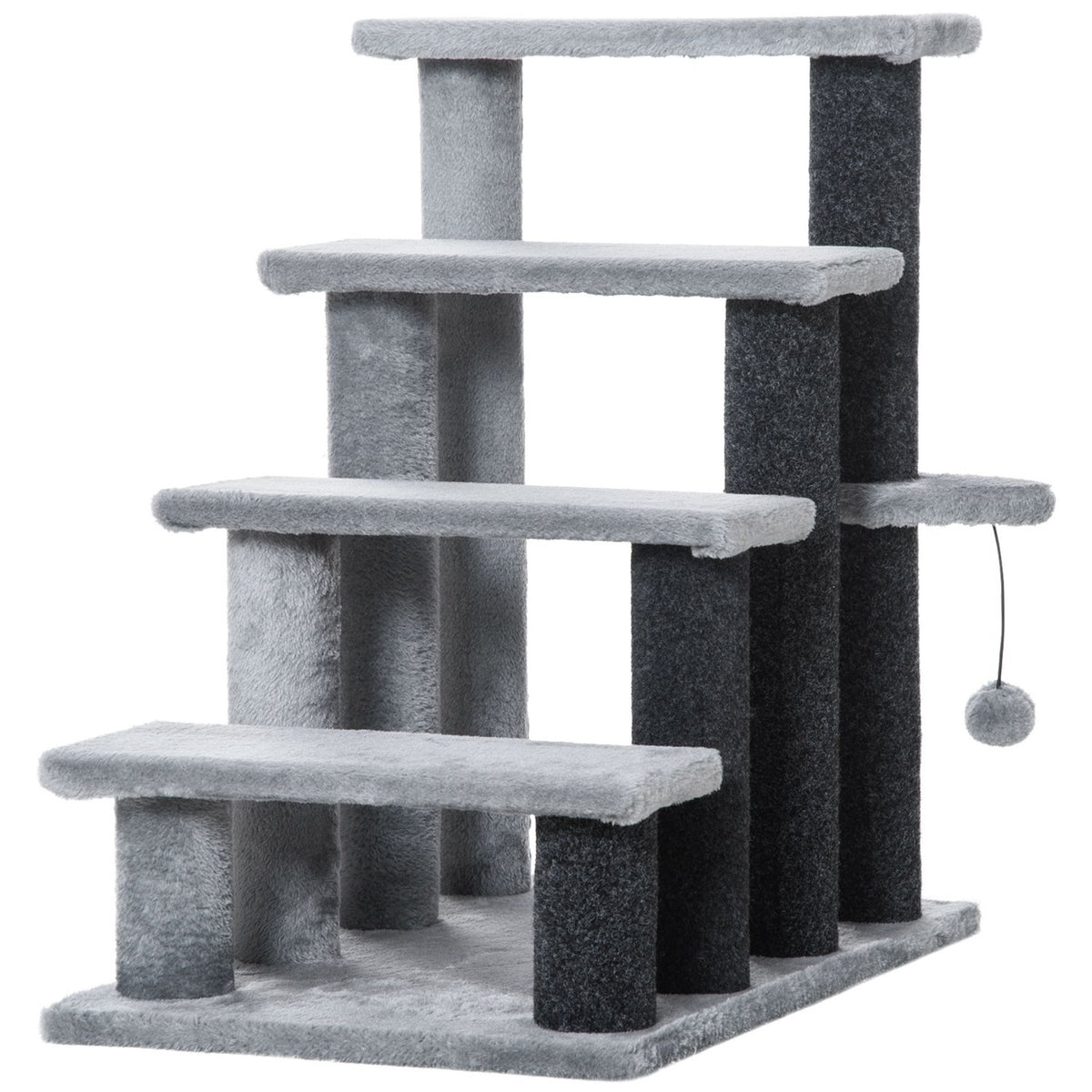 Pet Stairs Cat Stairs With Scratching Post Ball 4-Step Dog Stairs Animal Stairs Chipboard Plush Jute Gray 60 X 40 X 64 Cm