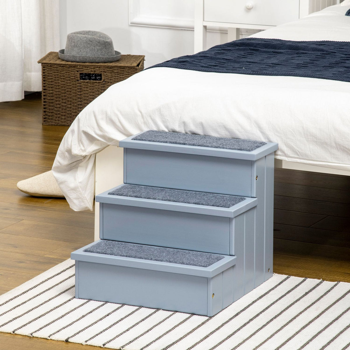 Pet Stairs Dog Stairs With 3 Steps & Carpet, Storage Space, Gray, 40.5X44.5X38 Cm