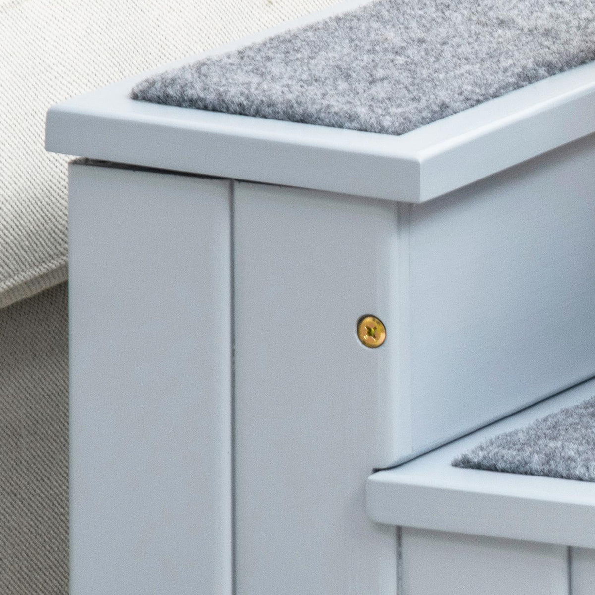 Pet Stairs Dog Stairs With 3 Steps & Carpet, Storage Space, Gray, 40.5X44.5X38 Cm