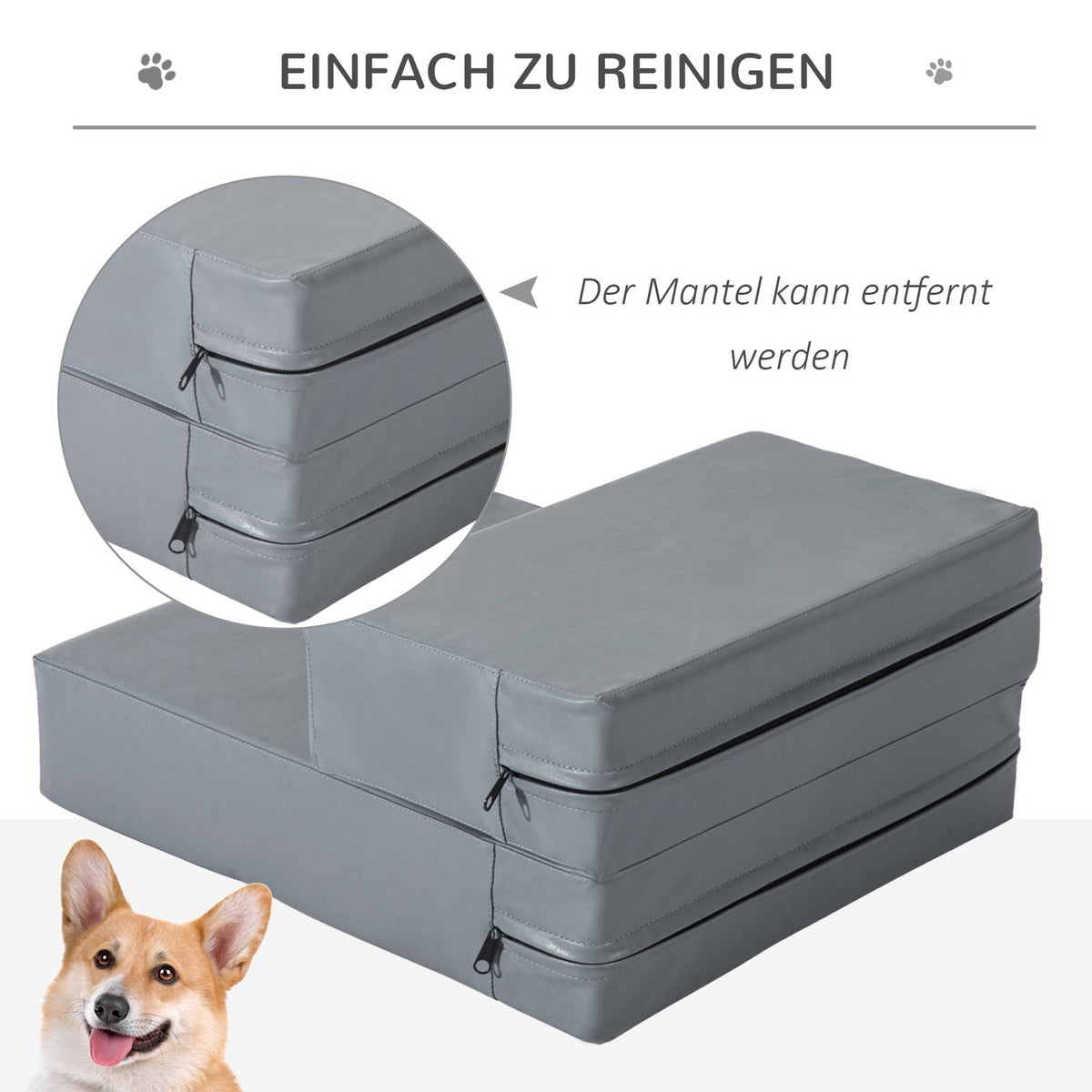 Pet Stairs Foldable 2-Step Pet Underlay For Cats & Dogs, Grey, L45Xw39Xh20 Cm