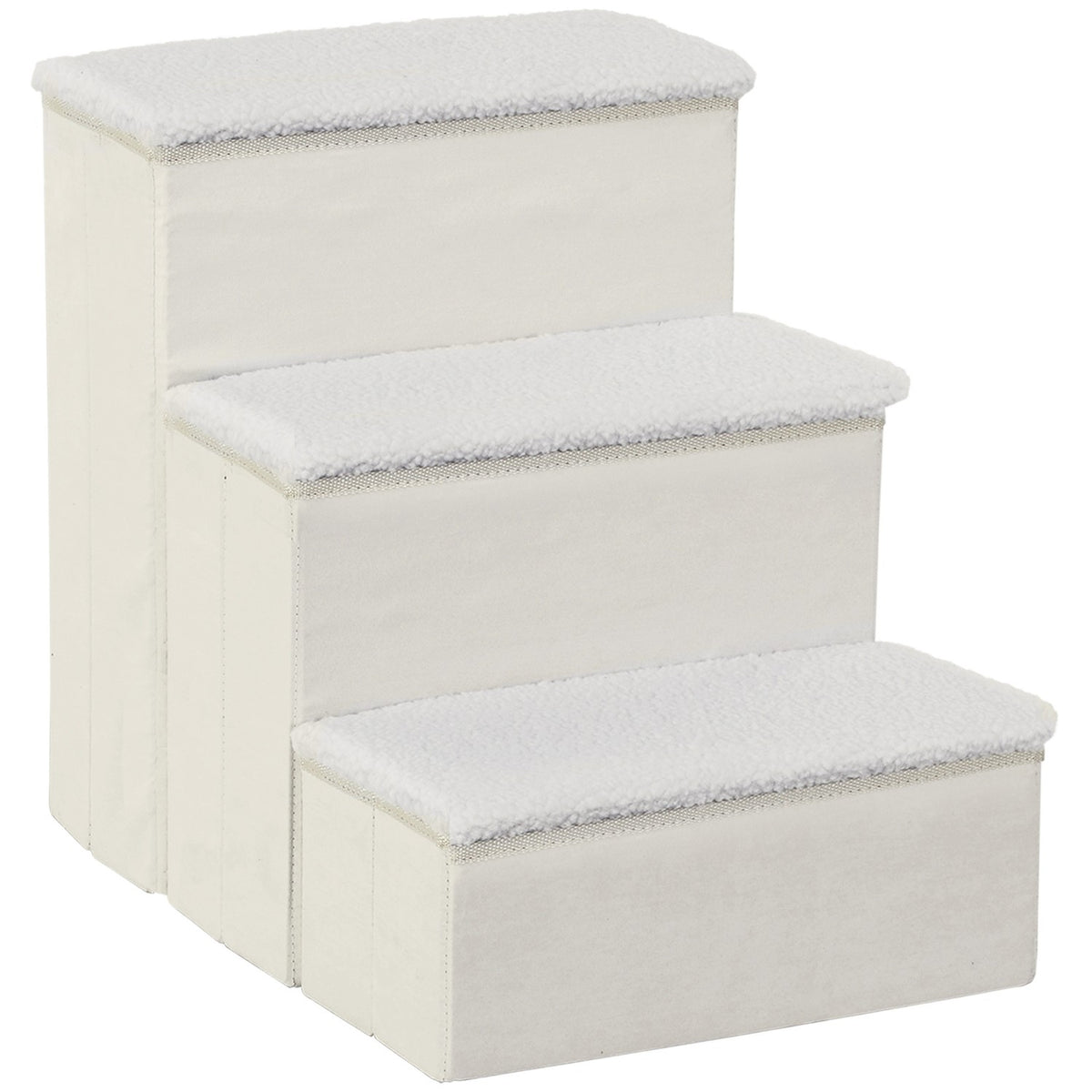 Pet Stairs Foldable Cat Stairs/Dog Stairs With 3 Steps & Storage Space, For Cats And Dogs, Mdf, White, 40X54X48Cm