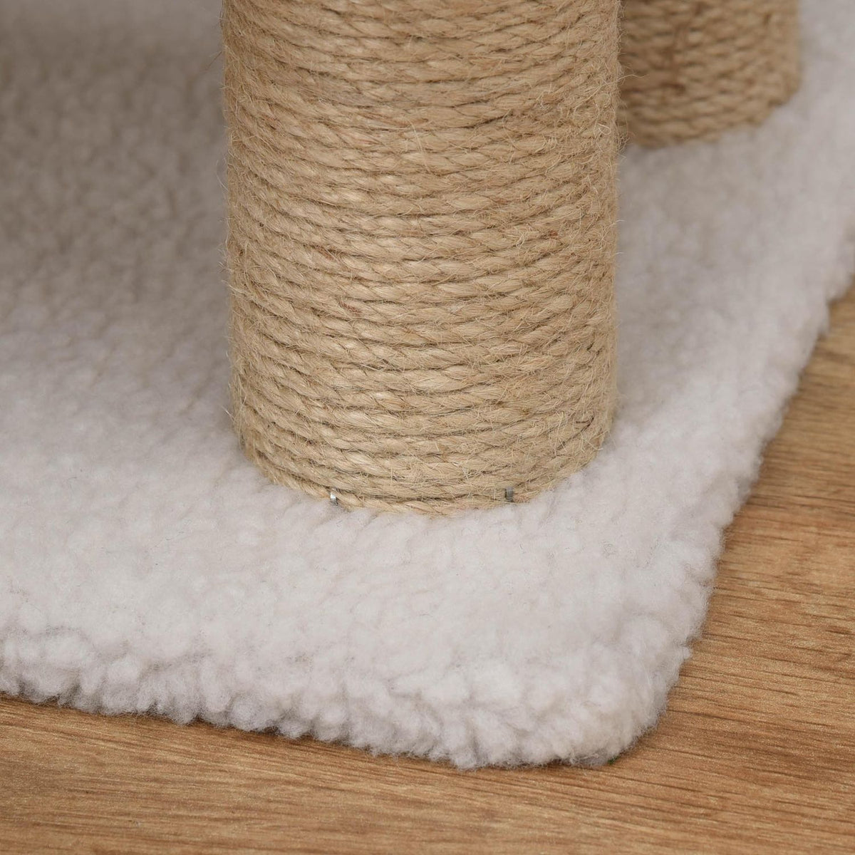 Pet Stairs with Scratching Post 4-Step Cat Stairs & Dog Stairs, Chipboard, Plush, Jute, White, 60x40x64cm