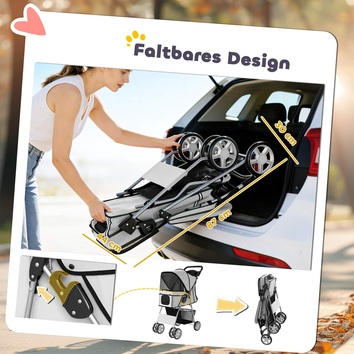 Pet Stroller, Foldable with Rain Cover, Reflective, 10kg Capacity