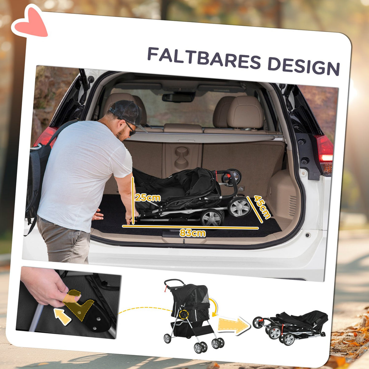 Pet Stroller for Small Dogs, Foldable, Black, 10kg Capacity