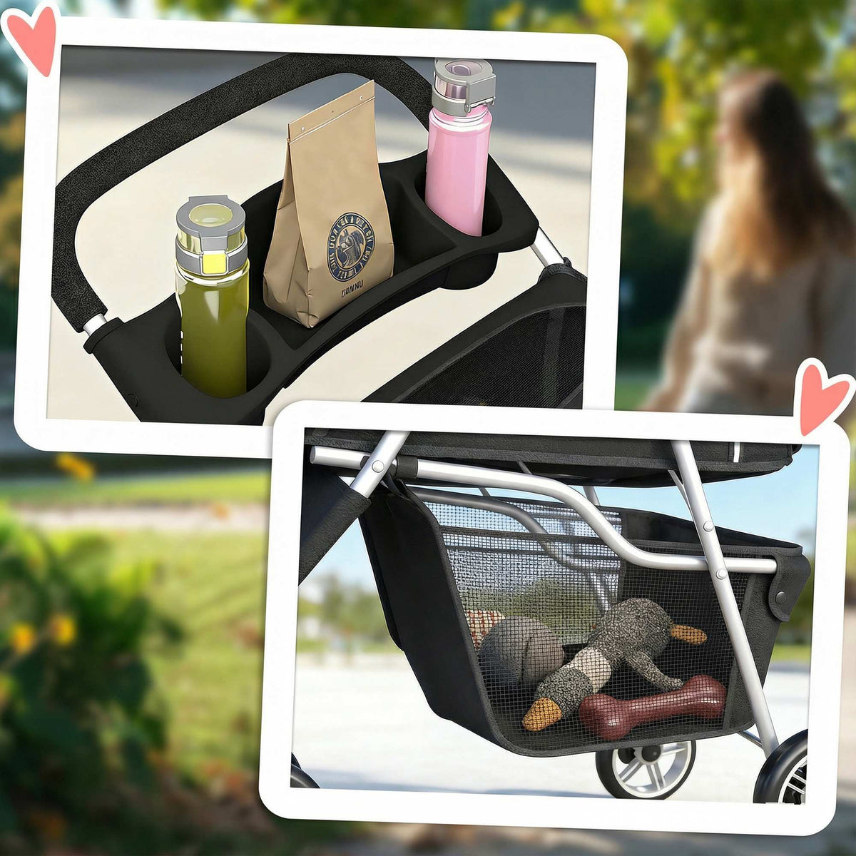 Pet Stroller with Mesh Canopy, Foldable, 10kg Capacity