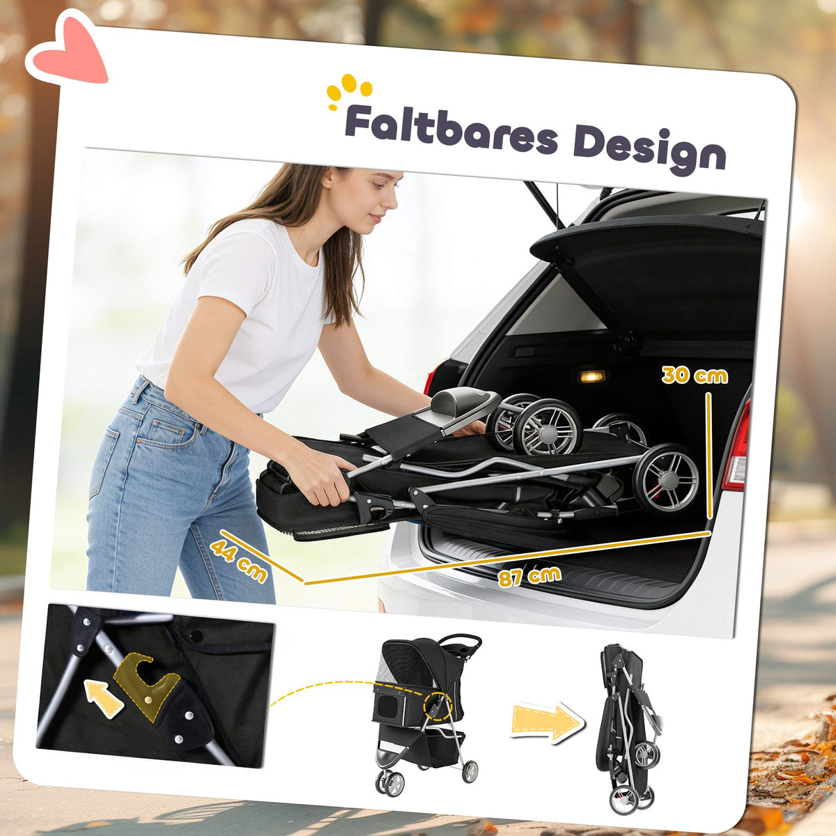 Pet Stroller with Mesh Canopy, Foldable, 10kg Capacity