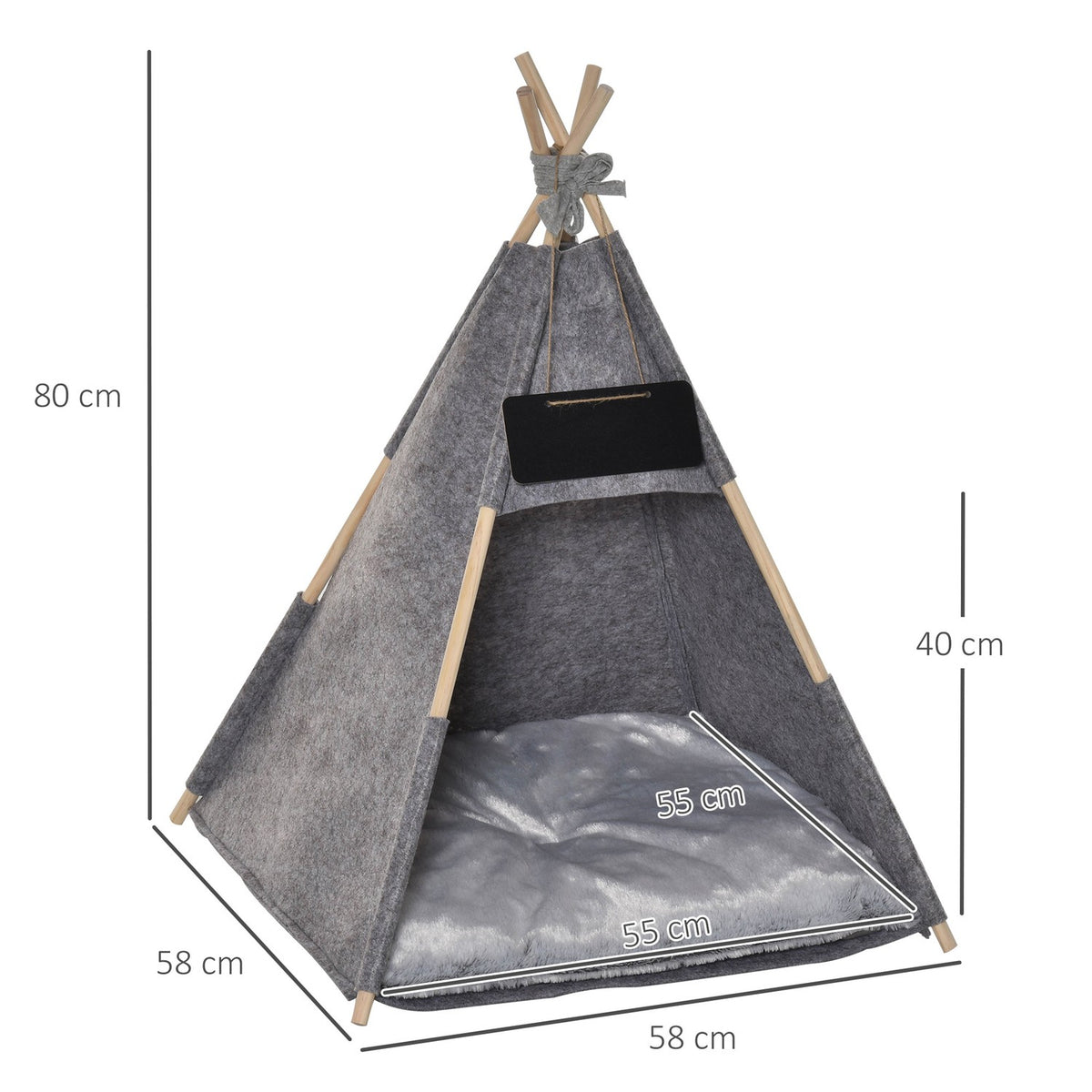 Pet Tent Cozy Cat House & Dog Tent With Soft Cushion Plush Felt Machine Washable Gray 58X58X80Cm