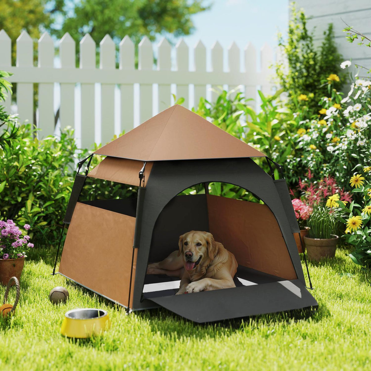 Pet Tent, Dog Tent, Outdoor Cat House, Dog House with Mesh Window, Dog Teepee Tent with Carry Bag, Sun Canopy for Backyard, Living Room, Dark Brown