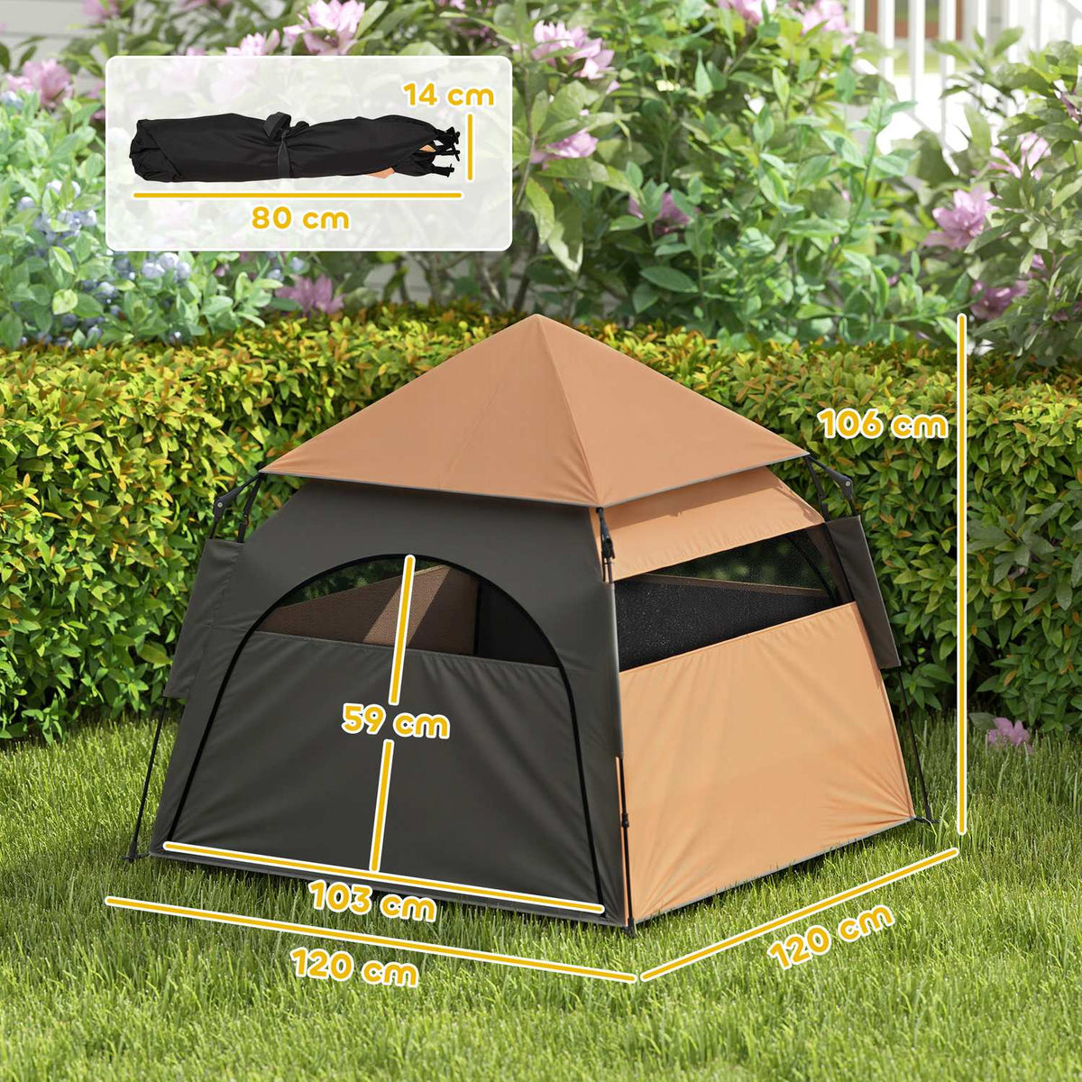 Pet Tent, Dog Tent, Outdoor Cat House, Dog House with Mesh Window, Dog Teepee Tent with Carry Bag, Sun Canopy for Backyard, Living Room, Dark Brown