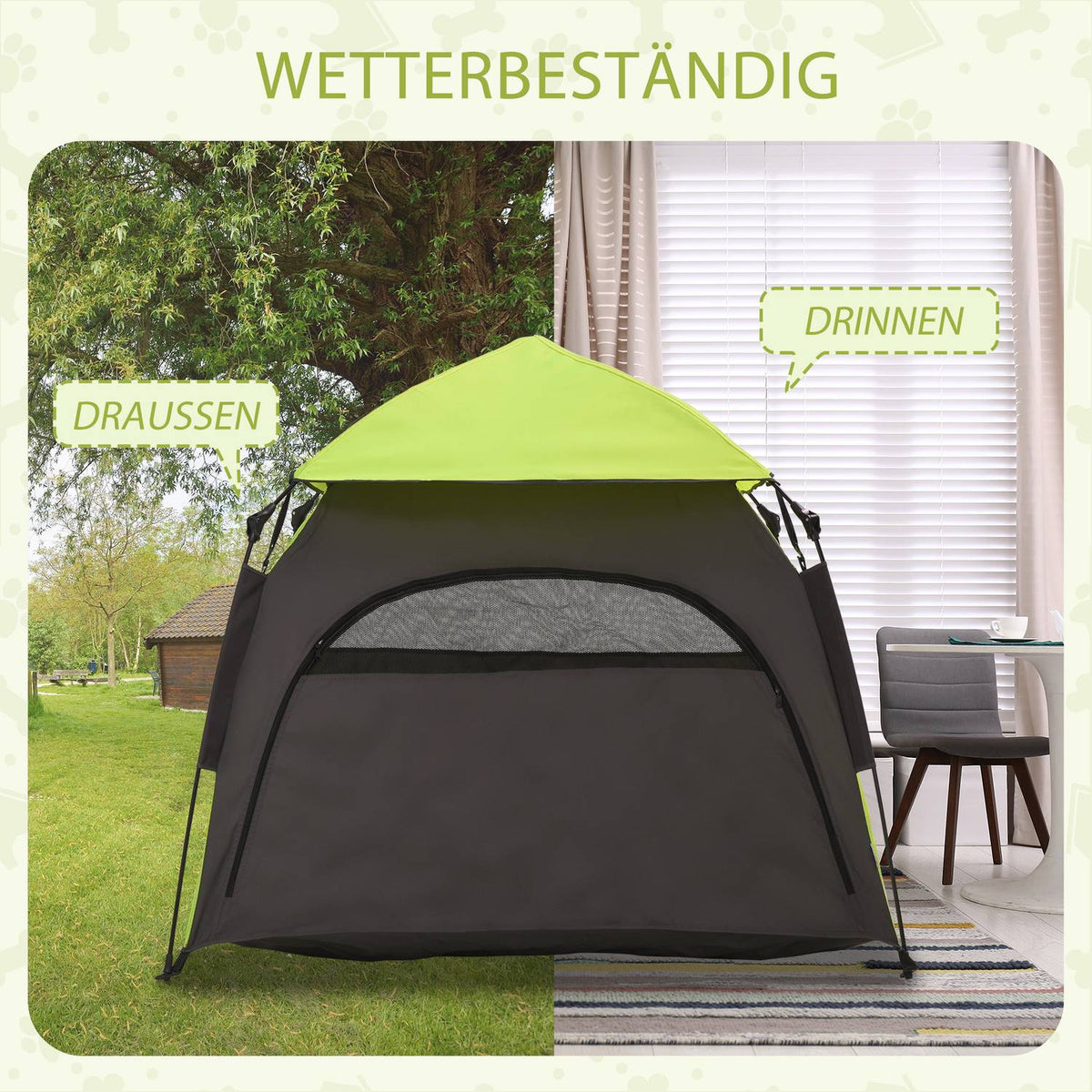Pet Tent Outdoor Dog Tent & Cat House, Dog House With Mesh Window, Teepee Tent With Carry Bag & Sun Canopy, Green