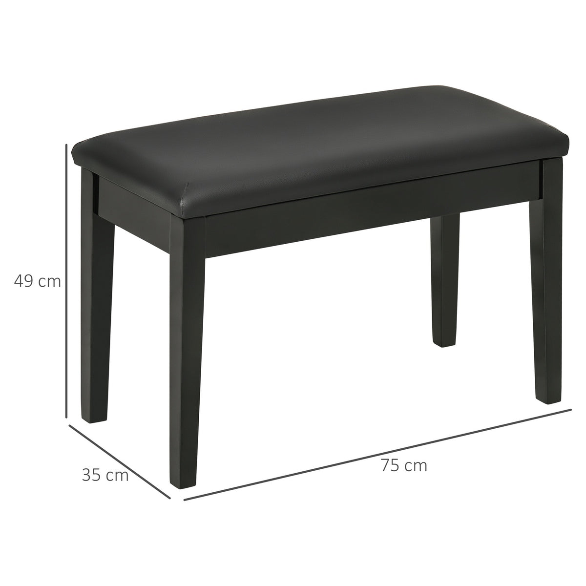 Piano Bench, Height-Adjustable Piano Stool With Hidden Storage Space, Piano Bench With Leather Cushion, Black, 75 X 35 X 49 Cm