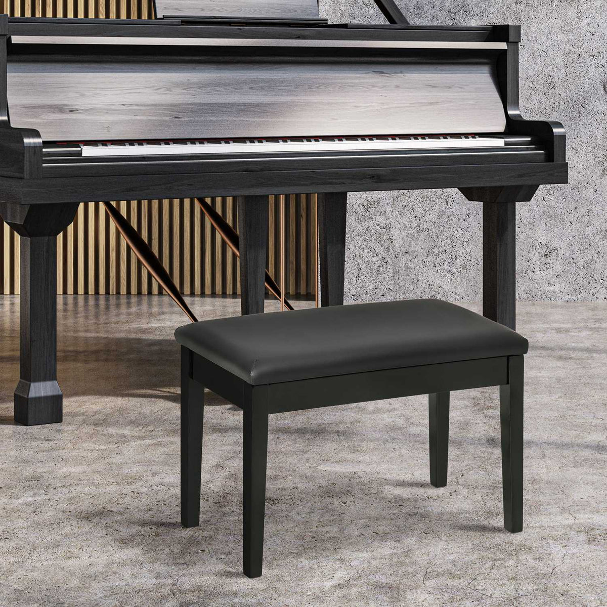 Piano Bench, Height-Adjustable Piano Stool With Hidden Storage Space, Piano Bench With Leather Cushion, Black, 75 X 35 X 49 Cm