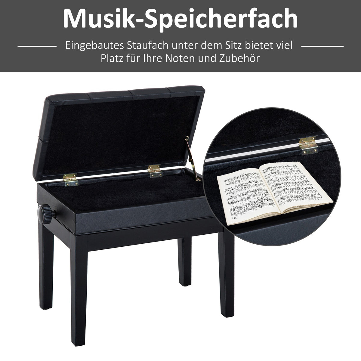 Piano Bench Storage Space Makeup Stool Height Adjustable 54.5X33X48-58Cm