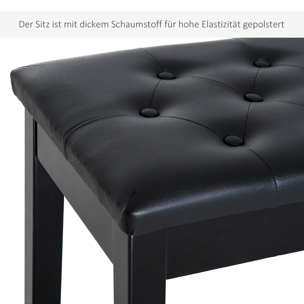 Piano Stool Piano Bench Traditional Country House Style Cosmetic Stool Storage Space Rubber Wood Faux Leather Black 76 X 36 X 50 Cm
