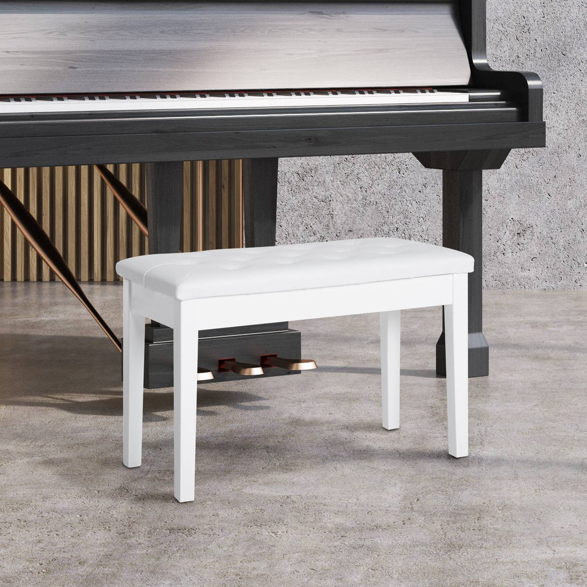 Piano Stool Piano Bench Traditional Country House Style Cosmetic Stool Storage Space Rubber Wood Faux Leather White 76 X 36 X 50 Cm