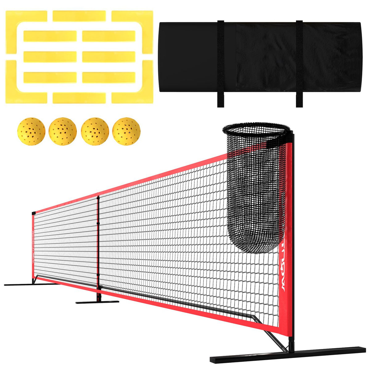 Pickleball Net Portable Set 6.7m Pickleball System with Net, Court Marking Set, Ball Collector, Four Balls and Carry Bag for Outdoor, Driveway