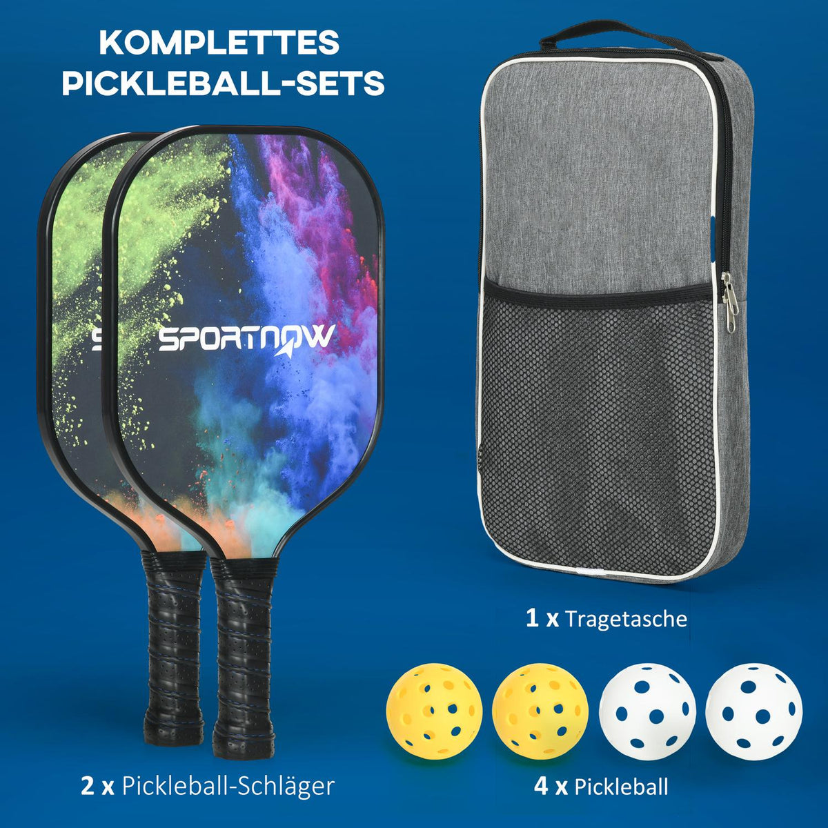 Pickleball Racket Set Fiberglass Paddle Set With 2 Rackets, 4 Balls, Carry Bag, For Adults