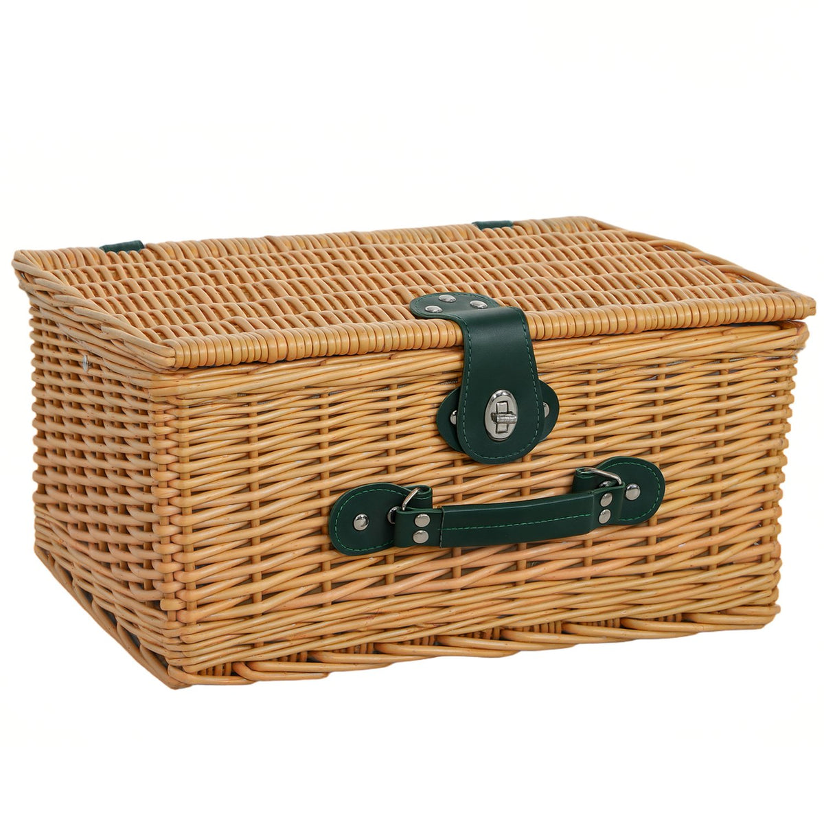 Picnic basket made of willow wood, picnic suitcase for 2 people with insulated cooler compartment, cutlery set, picnic set, complete set for camping, beach, Christmas, light brown