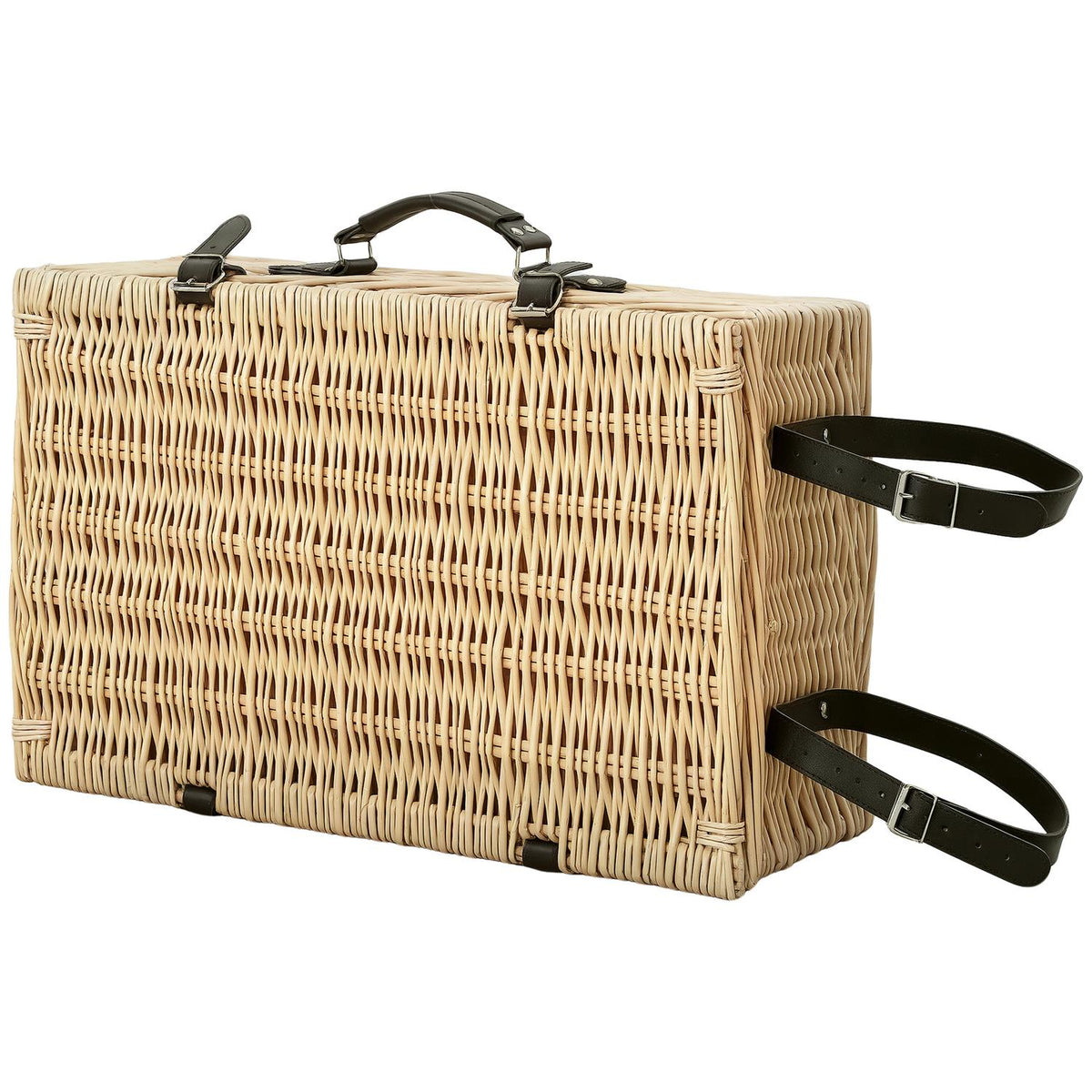 Picnic basket made of willow wood, picnic suitcase for 4 people with insulated cooling compartment, picnic blanket, cutlery set, picnic set, complete set for camping, beach, Christmas, natural wood