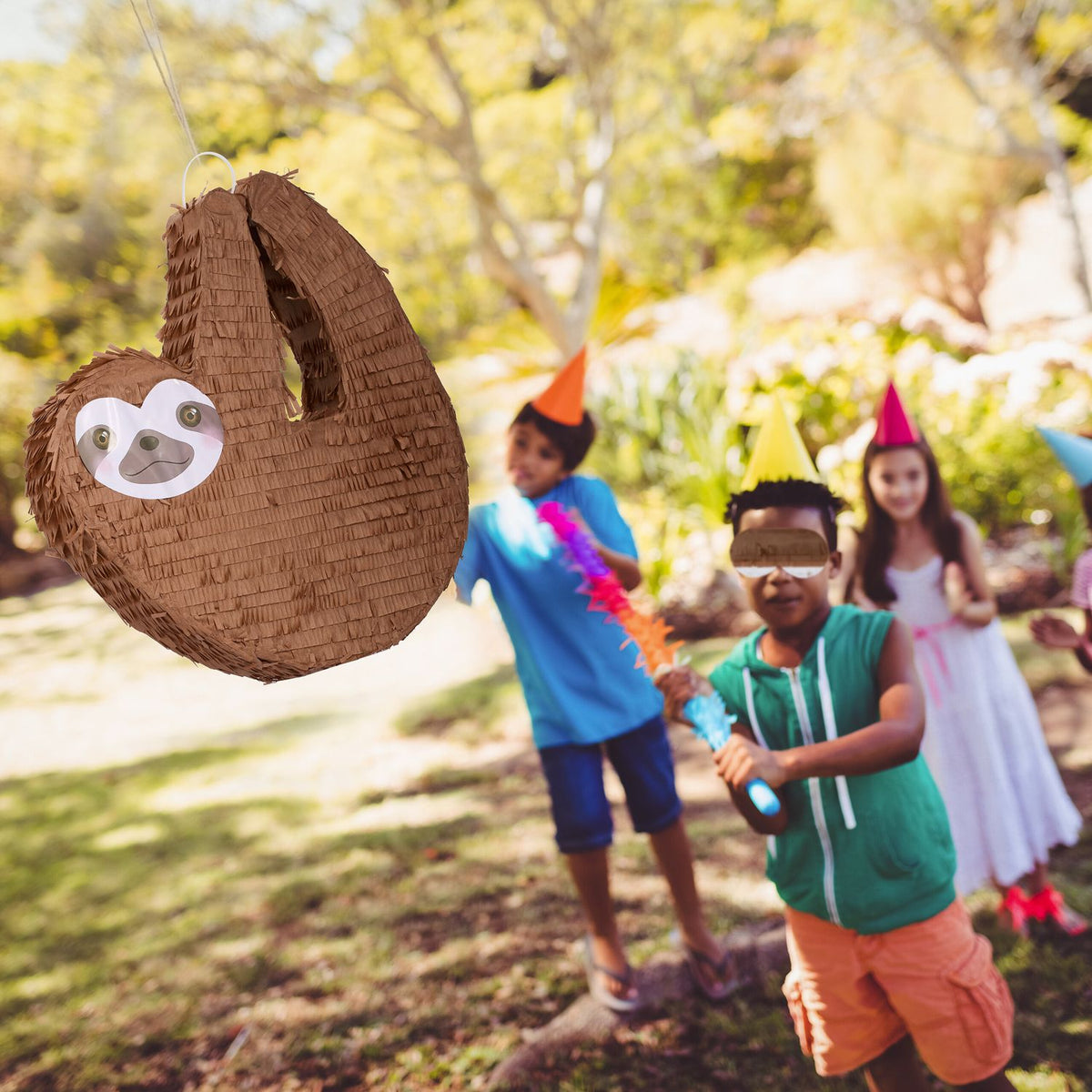 Pinata sloth with club and mask