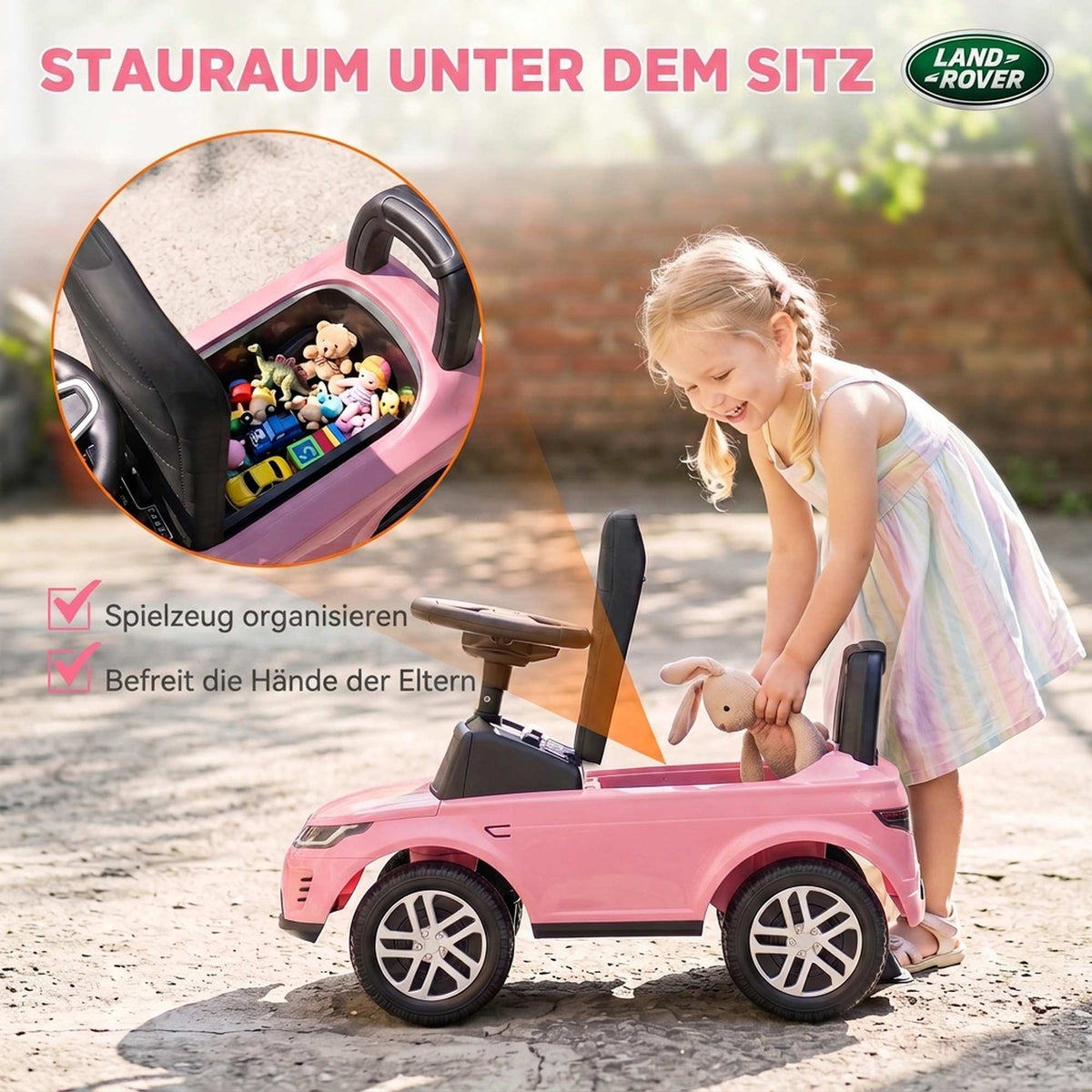 Pink Ride-On Car with Horn & Storage for Toddlers 18-36M
