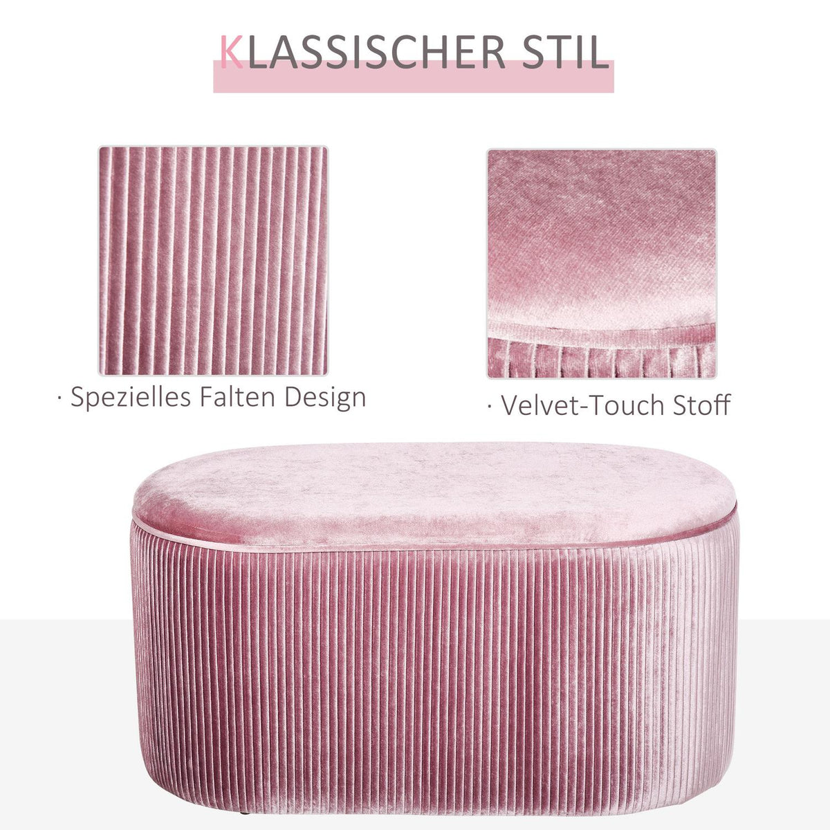 Pink Upholstered Bench With Storage Space In French Style, Velvet, Elegant, 81X40X41Cm