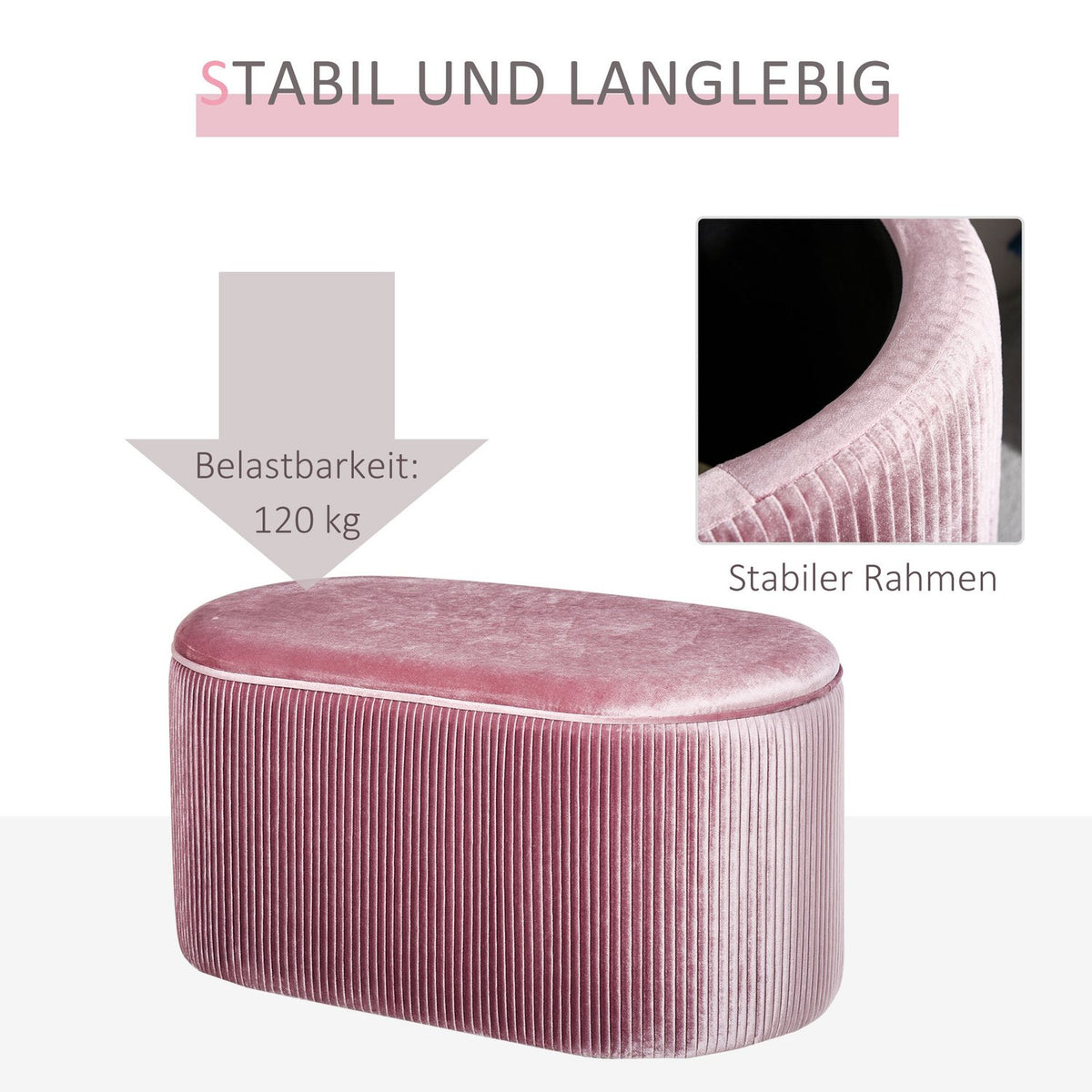 Pink Upholstered Bench With Storage Space In French Style, Velvet, Elegant, 81X40X41Cm