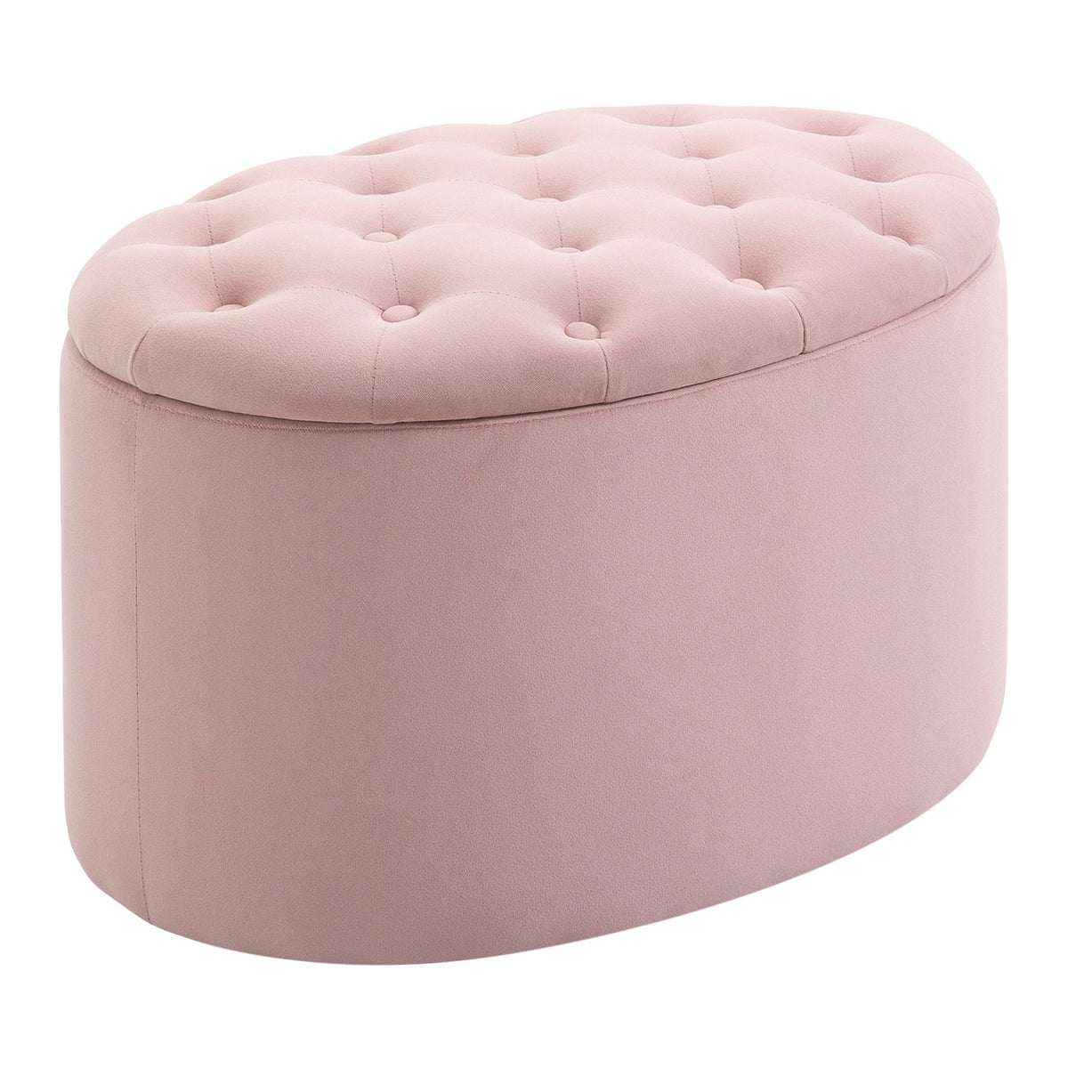 Pink Upholstered Bench With Storage Space, Velvety Polyester, Rubber Wood, Oval Shape, For Living Room, 71X52X42Cm