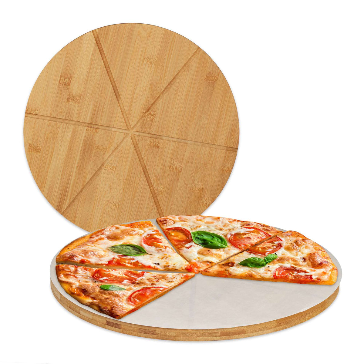 Pizza board in bamboo, 2 pcs, with baking paper