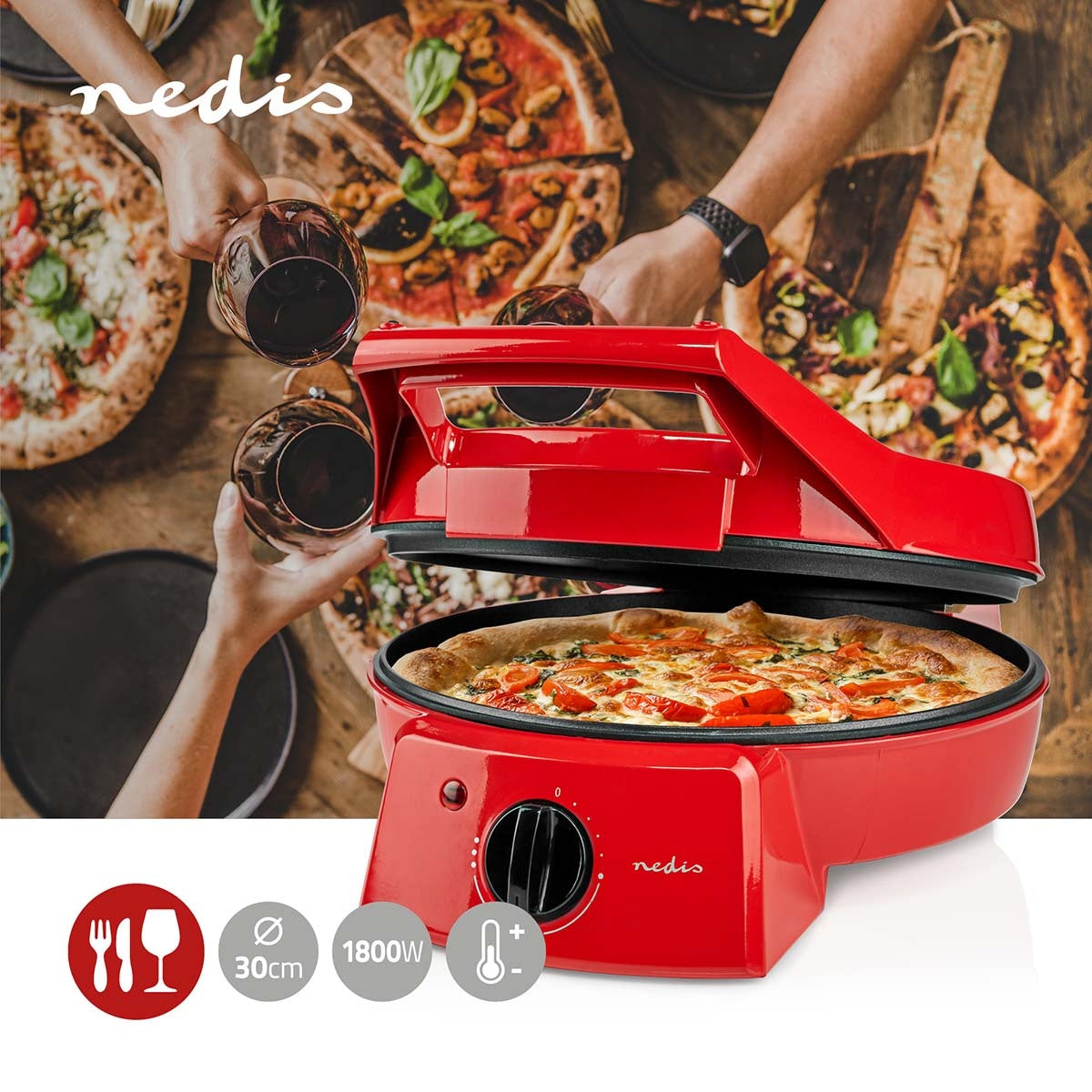 Pizza iron and grill | 30 cm | Adjustable temperature control | 1800W