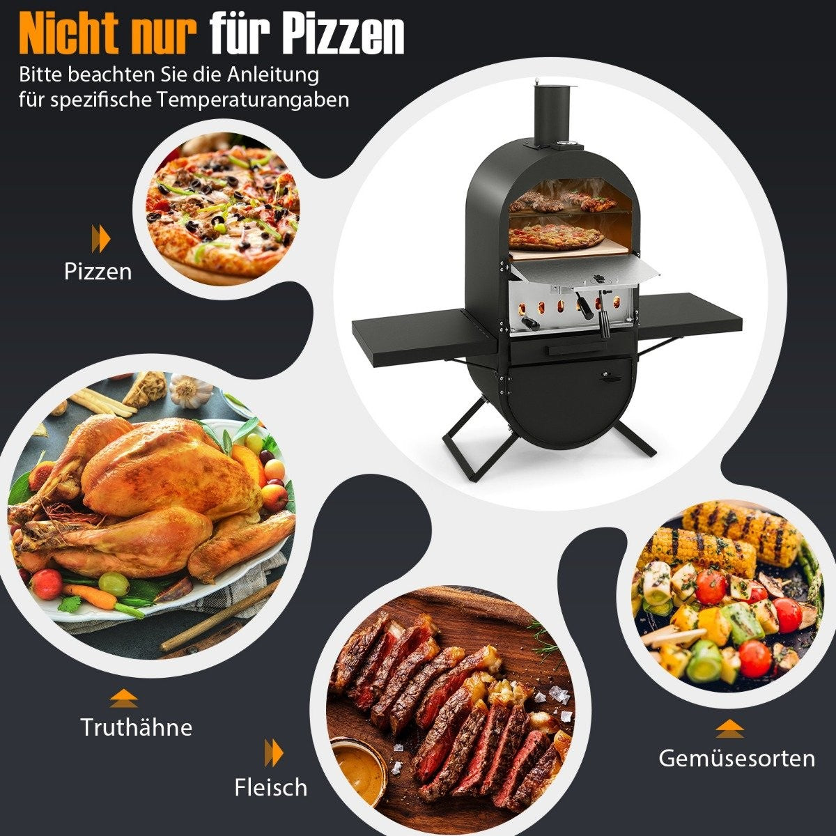 Pizza oven outdoor pizza oven with side shelves grill rack made of stainless steel pizza shovel for garden
