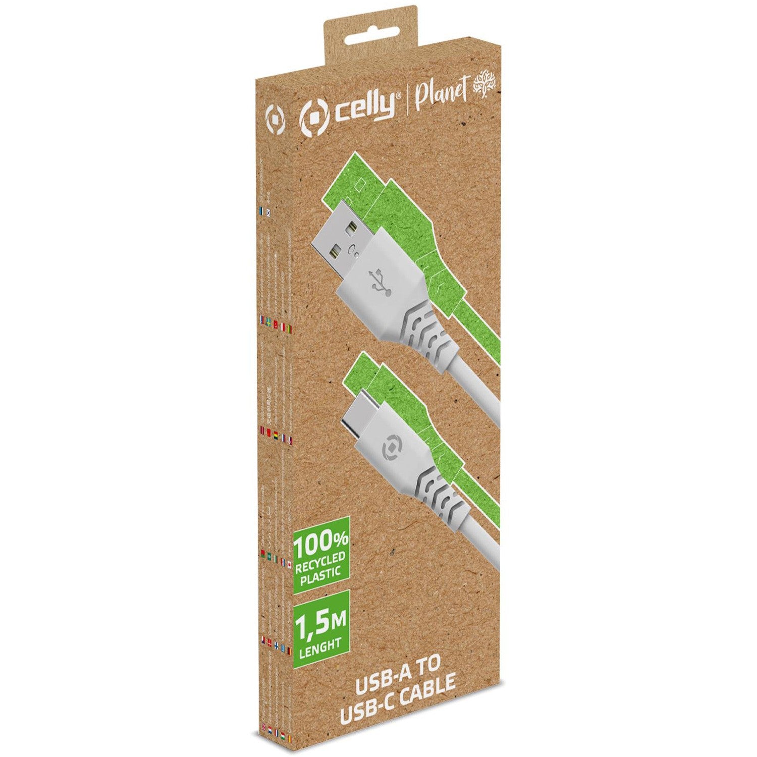 Planet USB-A - USB-C cable 1.5m of 100% recycled plastic White