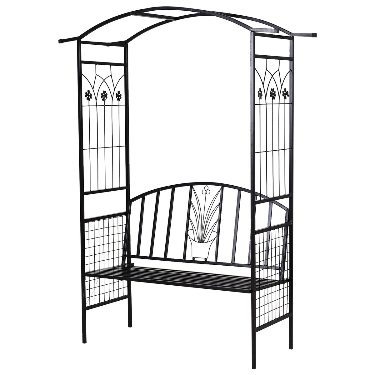 Plant Arch With Bench Bench Arch Trellis Garden Arch Roof Metal Black 154 X 60 X 205 Cm