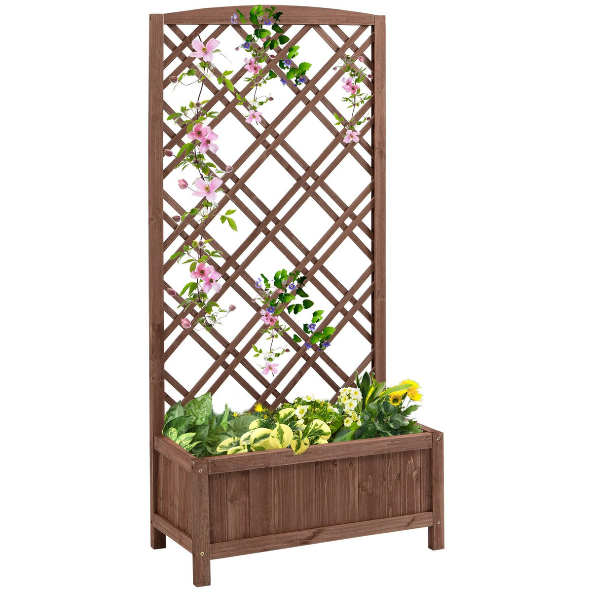 Plant Box Flower Stand With Trellis, Wood, Yellow, 60X30X122.5Cm