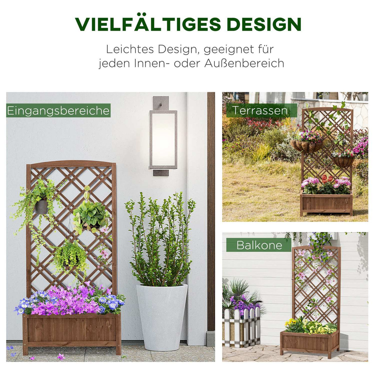 Plant Box Flower Stand With Trellis, Wood, Yellow, 60X30X122.5Cm