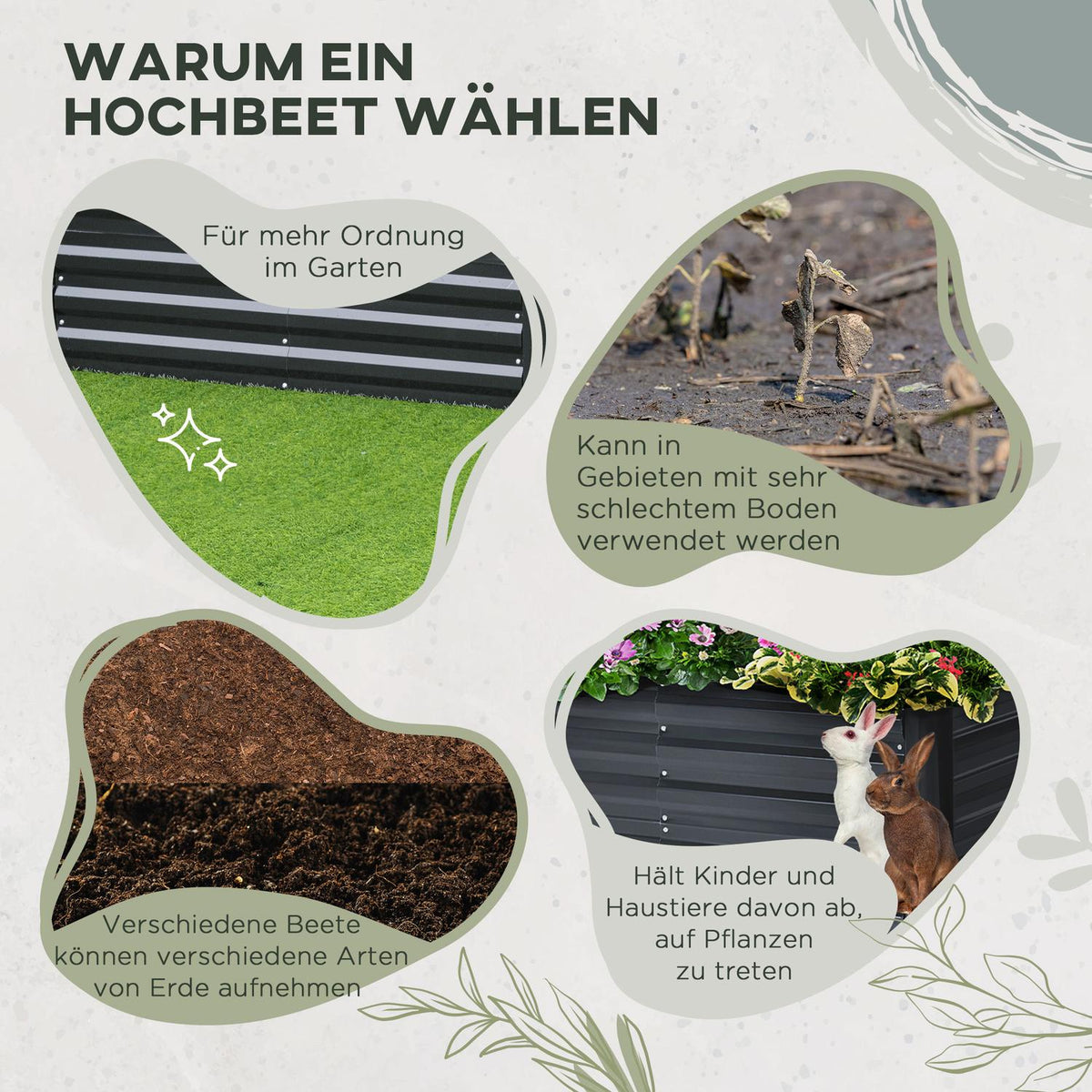 Plant Box With Support Grid 3-Piece Raised Bed Set For Garden, Steel, Dark Gray, 120X90X59Cm