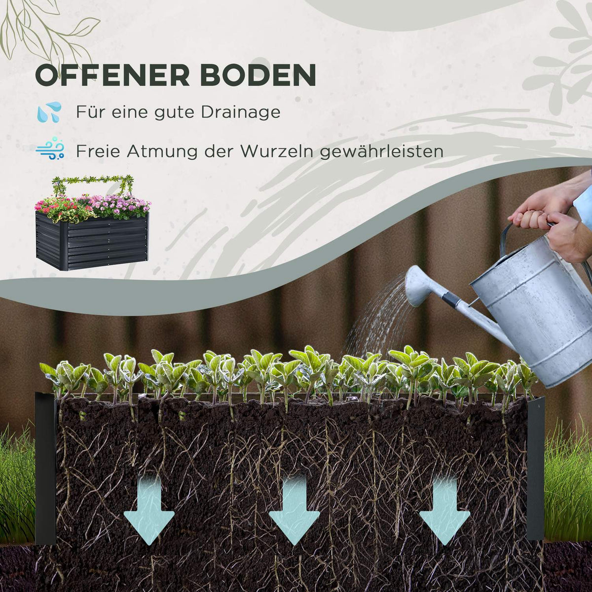 Plant Box With Support Grid 3-Piece Raised Bed Set For Garden, Steel, Dark Gray, 120X90X59Cm