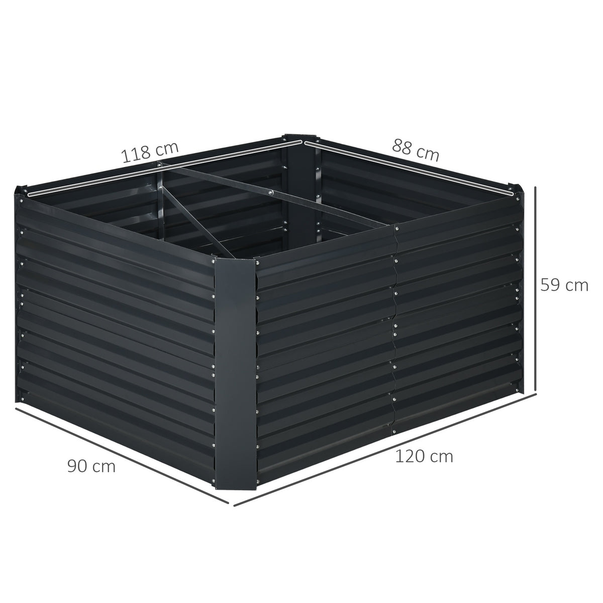 Plant Box With Support Grid 3-Piece Raised Bed Set For Garden, Steel, Dark Gray, 120X90X59Cm