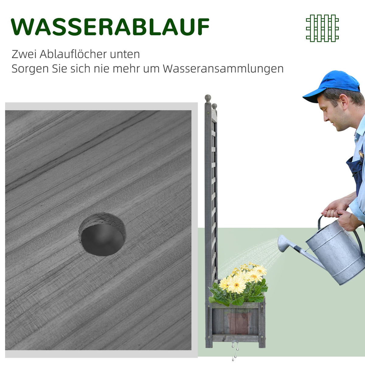 Plant Box With Trellis, Flower Box For Climbing Plants, Wood, Light Grey, 64X28X120Cm