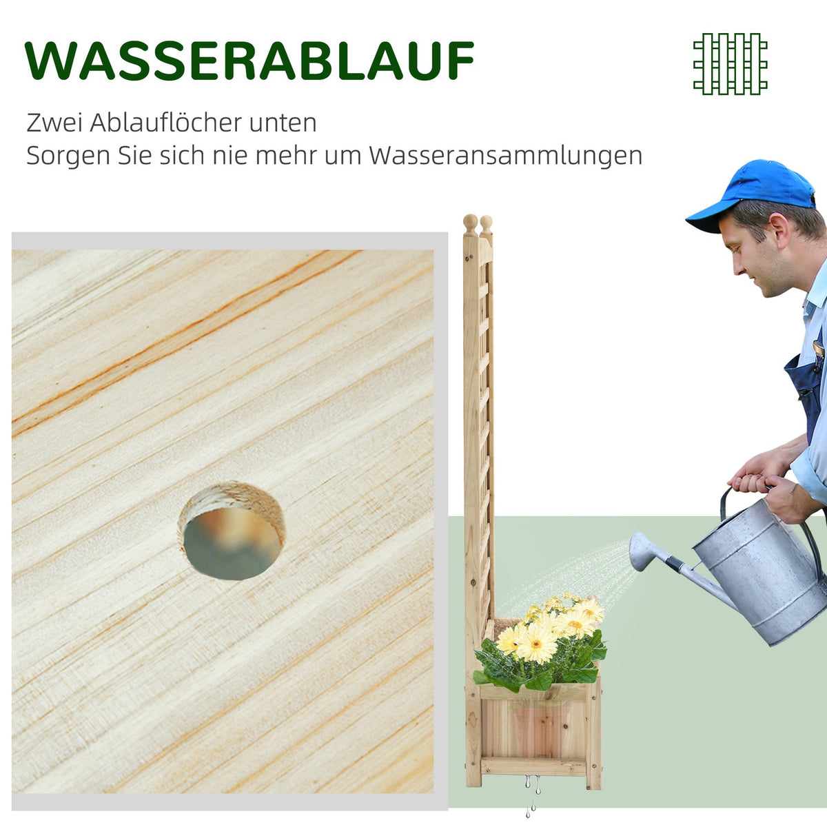 Plant Box With Trellis, Flower Box For Climbing Plants, Wood, Natural, 64X28X120Cm