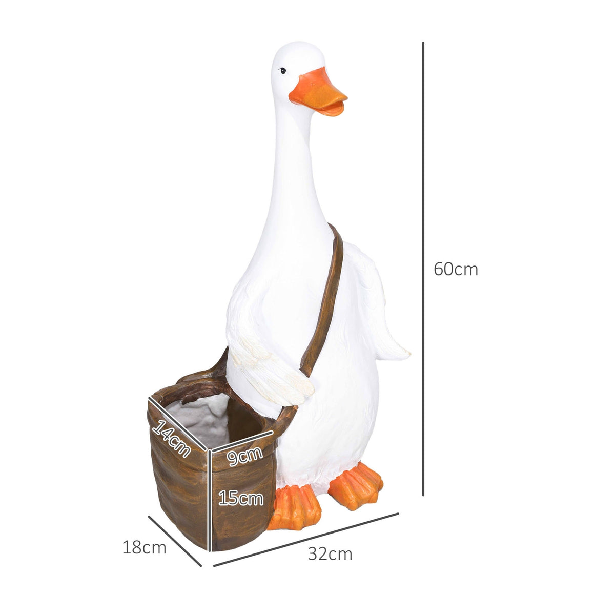 Plant Pot "Swan With School Bag" Design, Planter With Drainage Hole, For Indoor & Outdoor, Resin