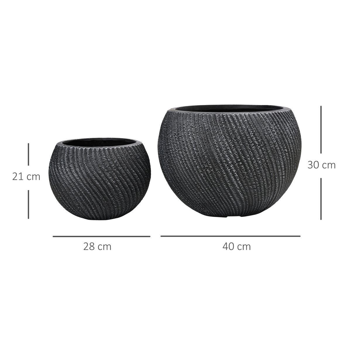 Plant Pots Set Of 2 Flower Pots With Drainage Holes, Stackable, Indoor & Outdoor, Magnesium Oxide, Grey