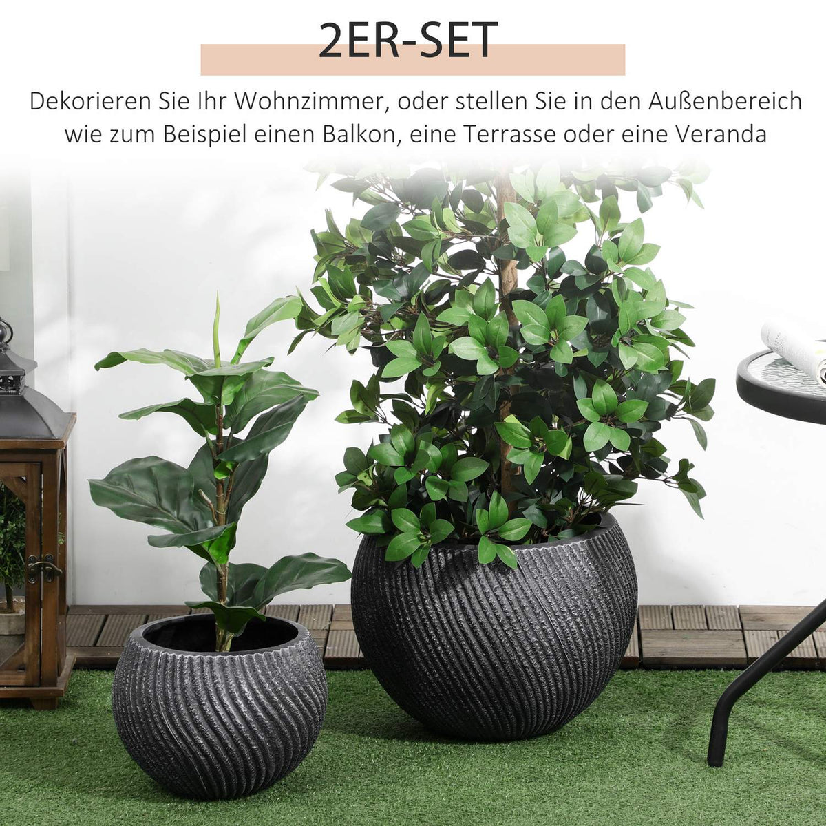 Plant Pots Set Of 2 Flower Pots With Drainage Holes, Stackable, Indoor & Outdoor, Magnesium Oxide, Grey