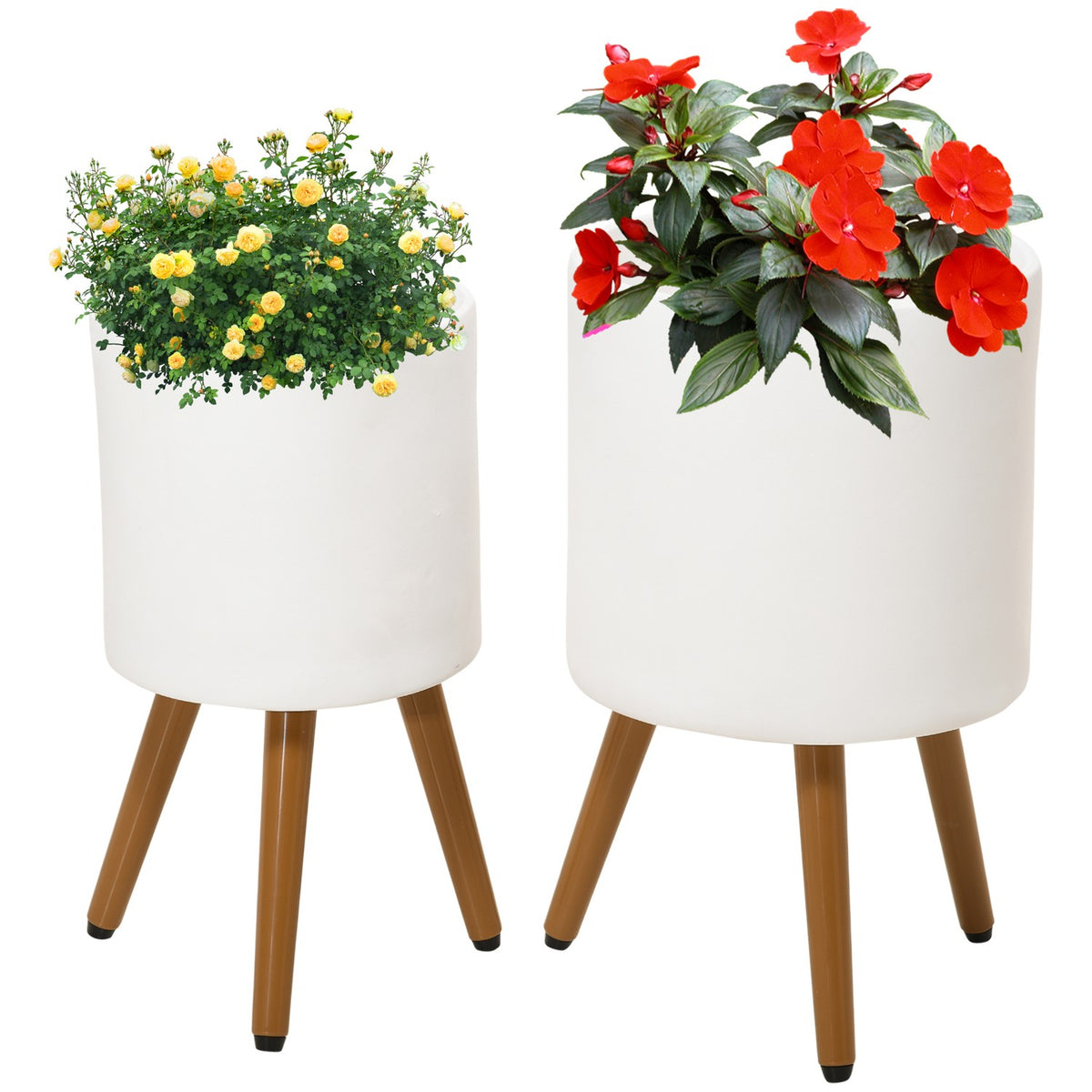 Plant Pots Set Of 2 Flower Pots With Removable Feet & Drainage Holes, For Indoor & Outdoor Use, Mgo, White