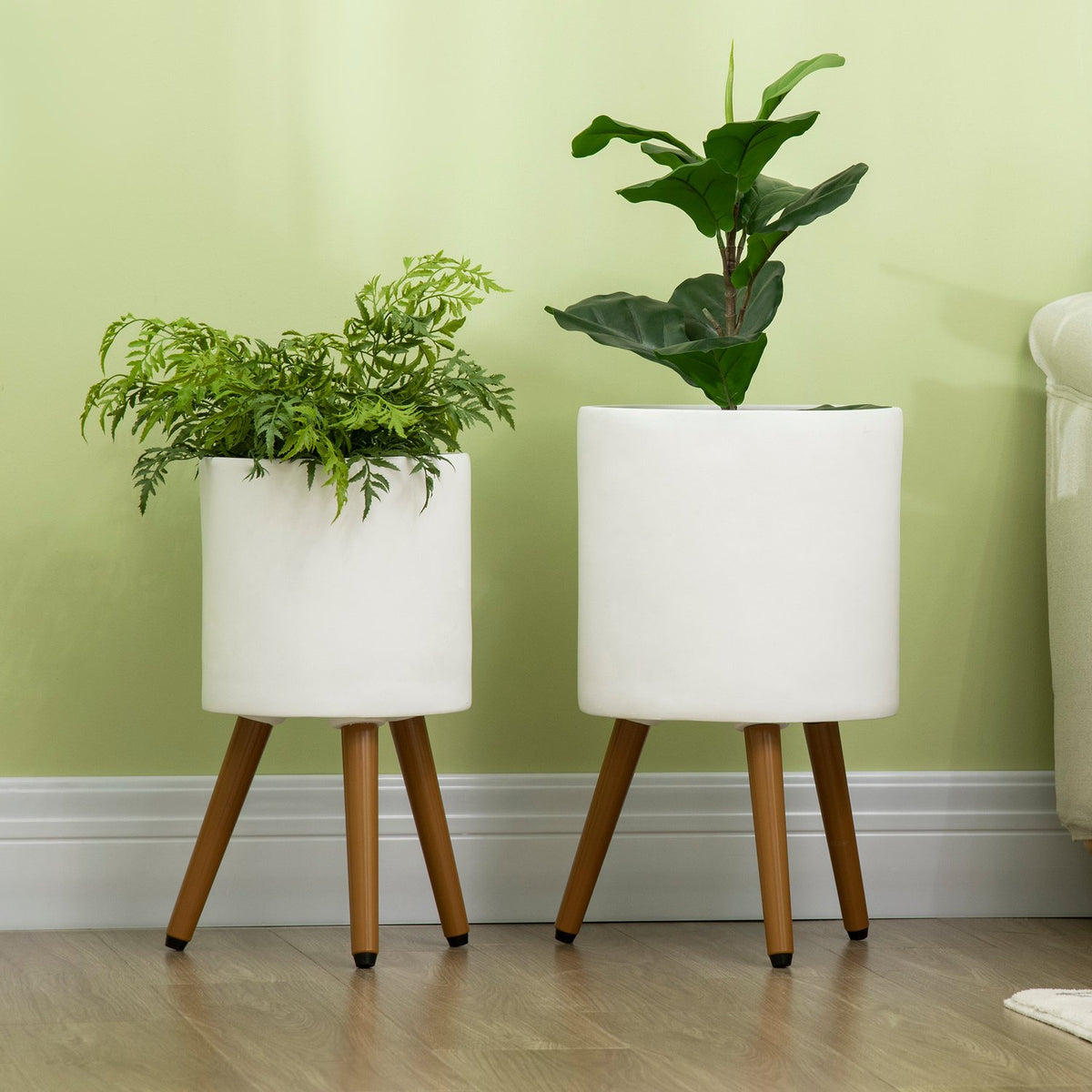 Plant Pots Set Of 2 Flower Pots With Removable Feet & Drainage Holes, For Indoor & Outdoor Use, Mgo, White