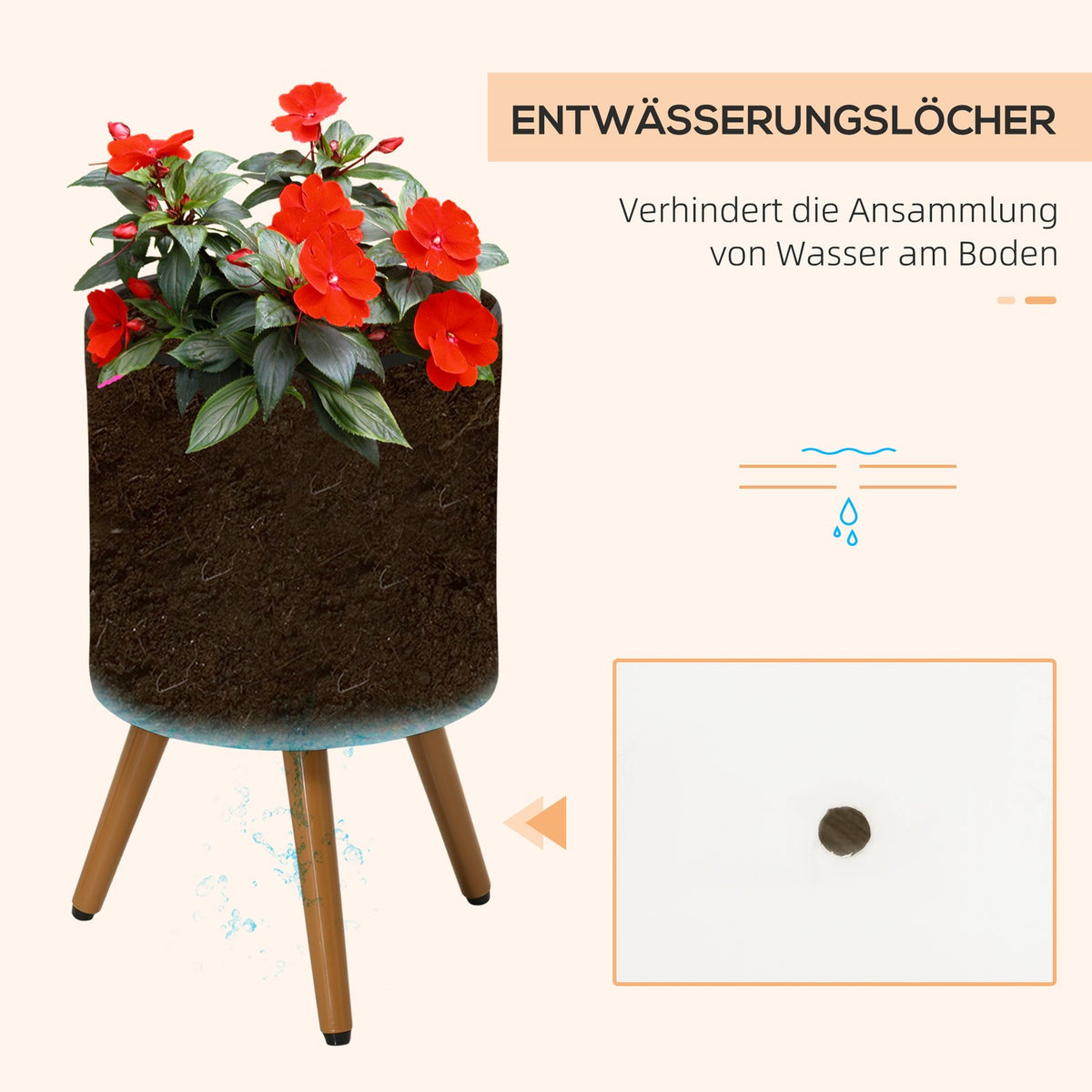 Plant Pots Set Of 2 Flower Pots With Removable Feet & Drainage Holes, For Indoor & Outdoor Use, Mgo, White