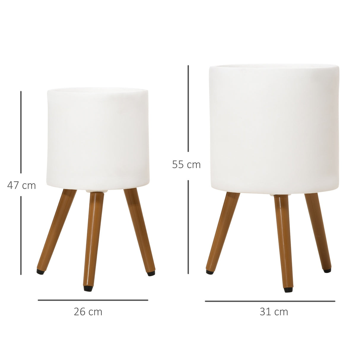 Plant Pots Set Of 2 Flower Pots With Removable Feet & Drainage Holes, For Indoor & Outdoor Use, Mgo, White