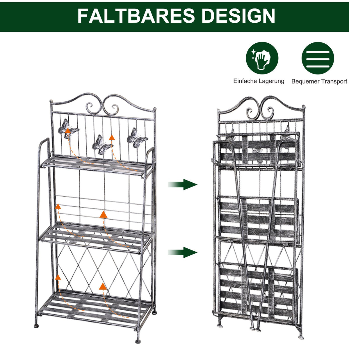 Plant Rack Metal Flower Stand With 3 Levels, Flower Stairs For Garden, Silver Gray, 44X25X96Cm