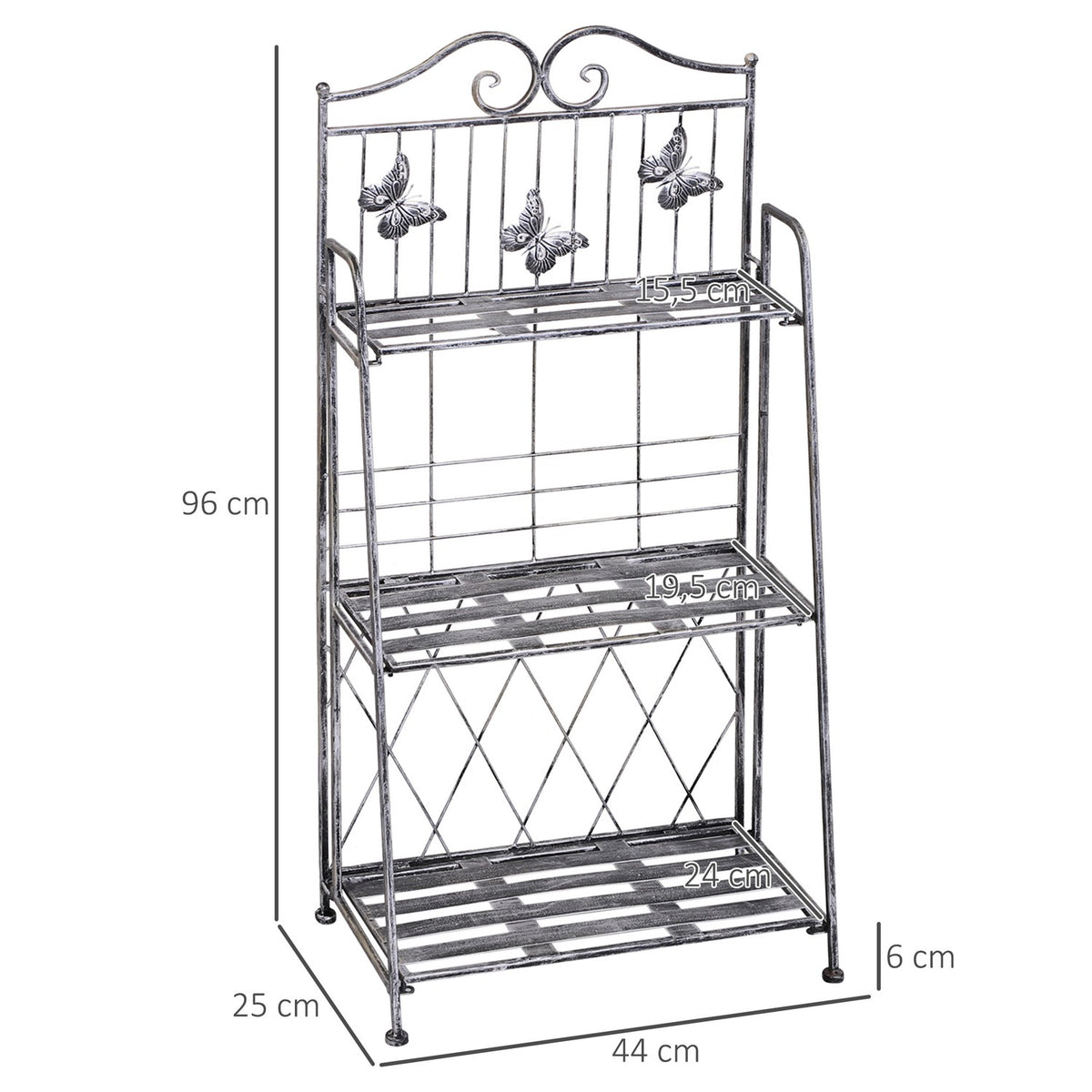 Plant Rack Metal Flower Stand With 3 Levels, Flower Stairs For Garden, Silver Gray, 44X25X96Cm